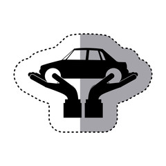 sticker silhouette of hands holding a car vector illustration