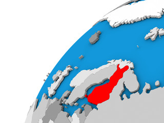 Finland on globe in red