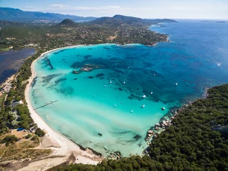 Cercles muraux Plage de Palombaggia, Corse Aerial  view  of Santa Giulia beach in Corsica Island in France