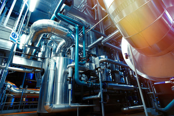 Industrial zone, Steel pipelines in blue tones