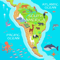 Naklejka premium South America Mainland Cartoon Fauna Species 