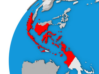Indonesia on globe in red