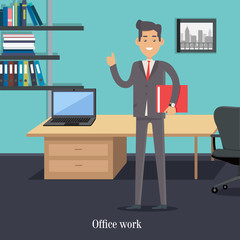 Office Worker in Cabinet. Male Character Cartoon