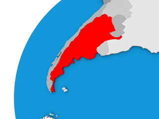 Fototapeta na wymiar Argentina on globe in red