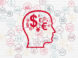 Business concept: Head With Finance Symbol on wall background