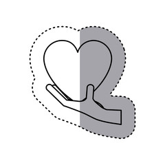 sticker contour of hands holding a heart vector illustration
