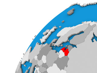 Latvia on globe in red