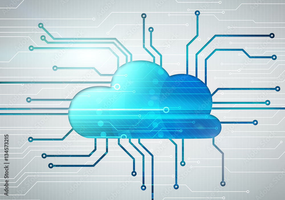 Poster digital concept cloud image on circuit microchip background
