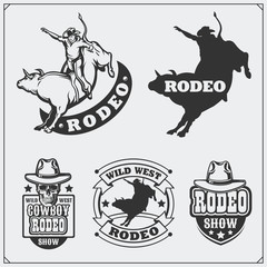 Set of vintage rodeo labels, badges, emblems and designed elements.  - obrazy, fototapety, plakaty