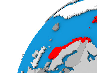 Norway on globe in red