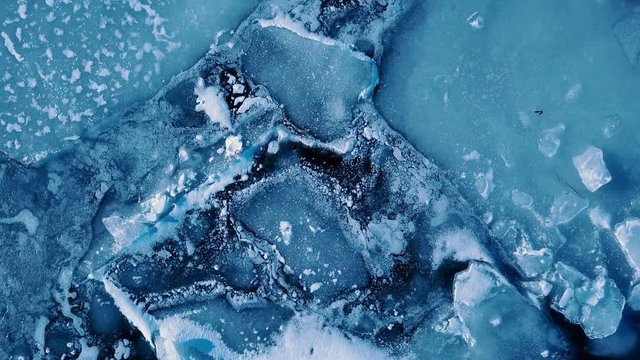 Drone Footage of the Frozen River's Ice Textures 