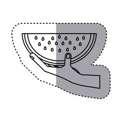 sticker contour of hand holding watermelon fruit vector illustration