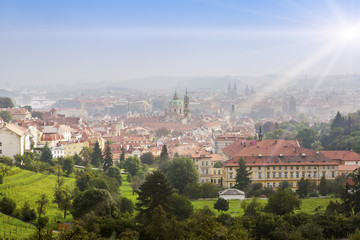 Fototapeta na wymiar Prague, top view of Old Town roofs in the old city of Prague (Stare Mesto)..