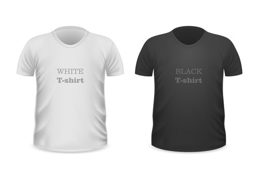 Front View White and Black T-Shirts Isolated