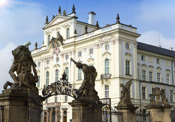 Fototapeta na wymiar Archbishop's Palace on the Castle Square near the main entrance in The Prague Castle