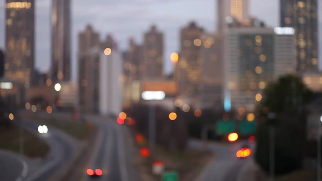 Modern cityscape with skyscrapers and highway at early morning, Atlanta,Georgia, USA. Blurred bokeh city background