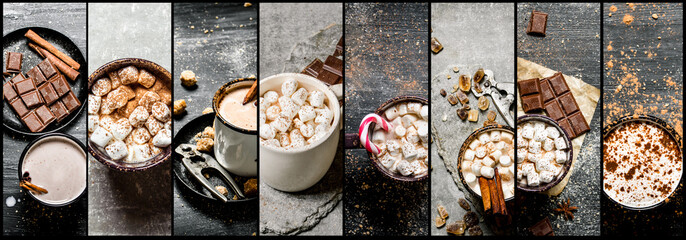 Food collage of hot chocolate .