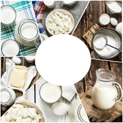Food collage of dairy products .