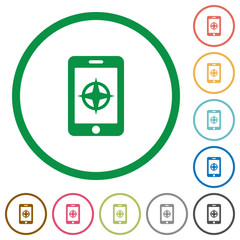 Mobile compass flat icons with outlines