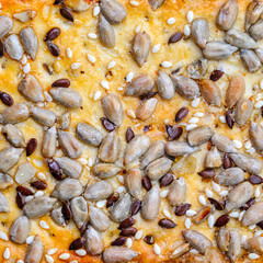 The texture of the cookie with seeds. Food pattern. Cookie Background