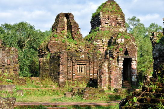 My Son temple ruins in Vietnam on a sunny early morning in summer