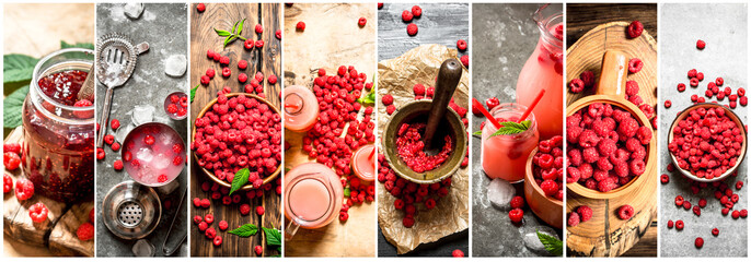 Food collage of raspberry .