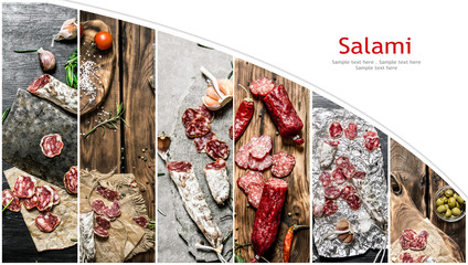 Food collage of salami .