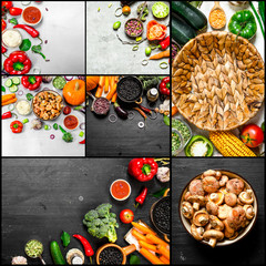 Food collage of slice vegetables .