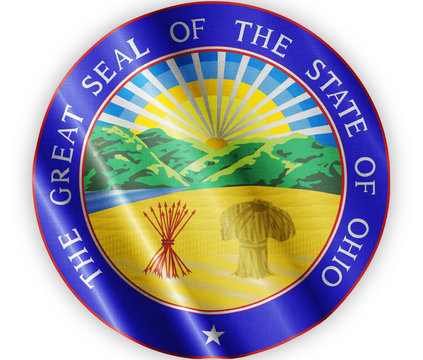 Ohio seal waving flag close