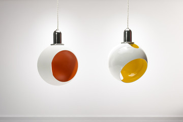 Two colourful modern pendant lights isolated, clipping path included..