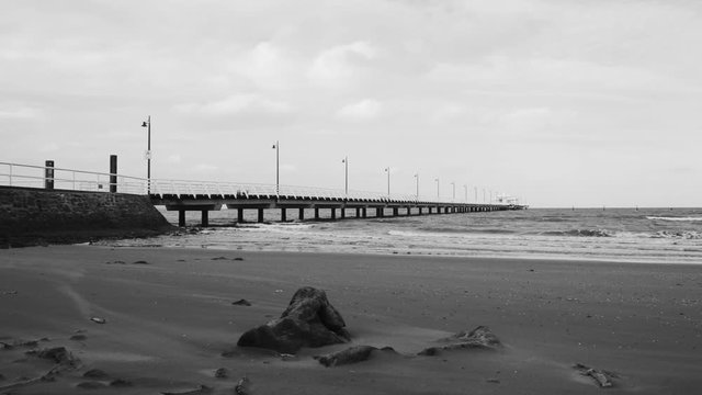 Black and white video of Shorncliffe Pier in Queensland, Australia.