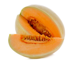 cantaloupe melon slice isolated on white background