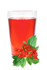 glass of juice and fresh currant berries isolated on white