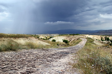 Cappadocia, Turkey. The cloudy and rainy weather in the mountains.