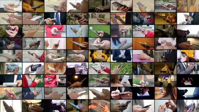 Multiscreen of hands using smartphone in every moment of their lives
