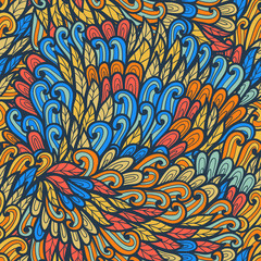 Seamless floral orange and blue bright summer doodle pattern