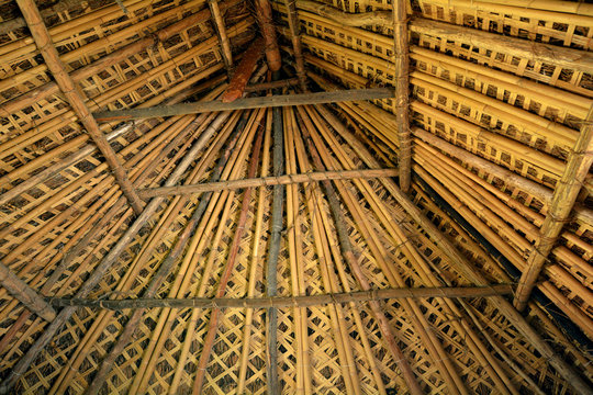 The interior look of a Fijian bure roof