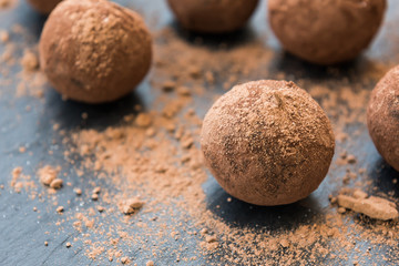 Fototapeta na wymiar Homemade energy balls with chocolate