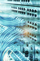 ethernet cable on network switches background