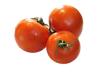 three tomatoes isolated over white