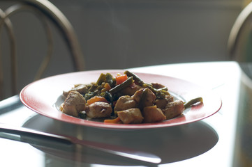 Fototapeta premium Chicken meat and vegetables on plate