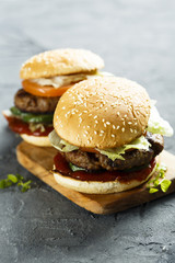Beef burgers on desk