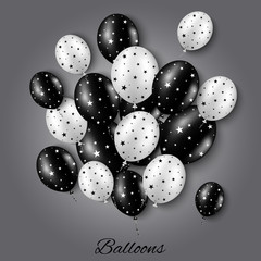 Vector festive illustration of white and black balloon bunch wit