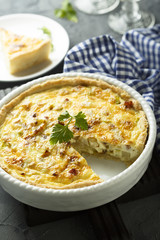 Savory pie with ham, leek and kohlrabi