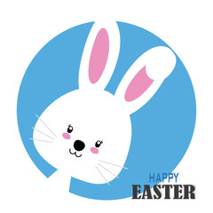 Happy easter card. White rabbit