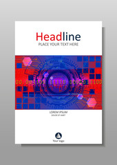 Blue red cover design with HUD and futuristic circles. Vector.