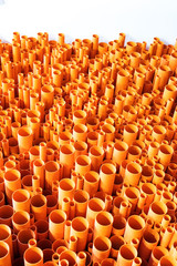 PVC pipes stacked in construction site
