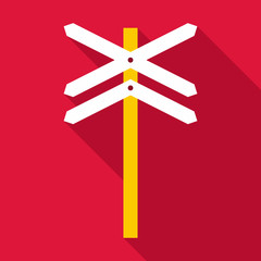 Railroad crossing sign icon, flat style
