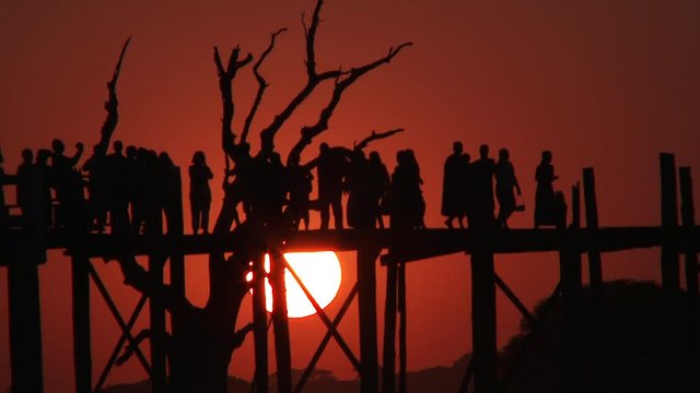 U Bein Bridge at sunset in Amarapura, Mandalay, Myanmar