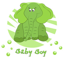 PrintShower card with baby elephant sitting and baby boy text.
